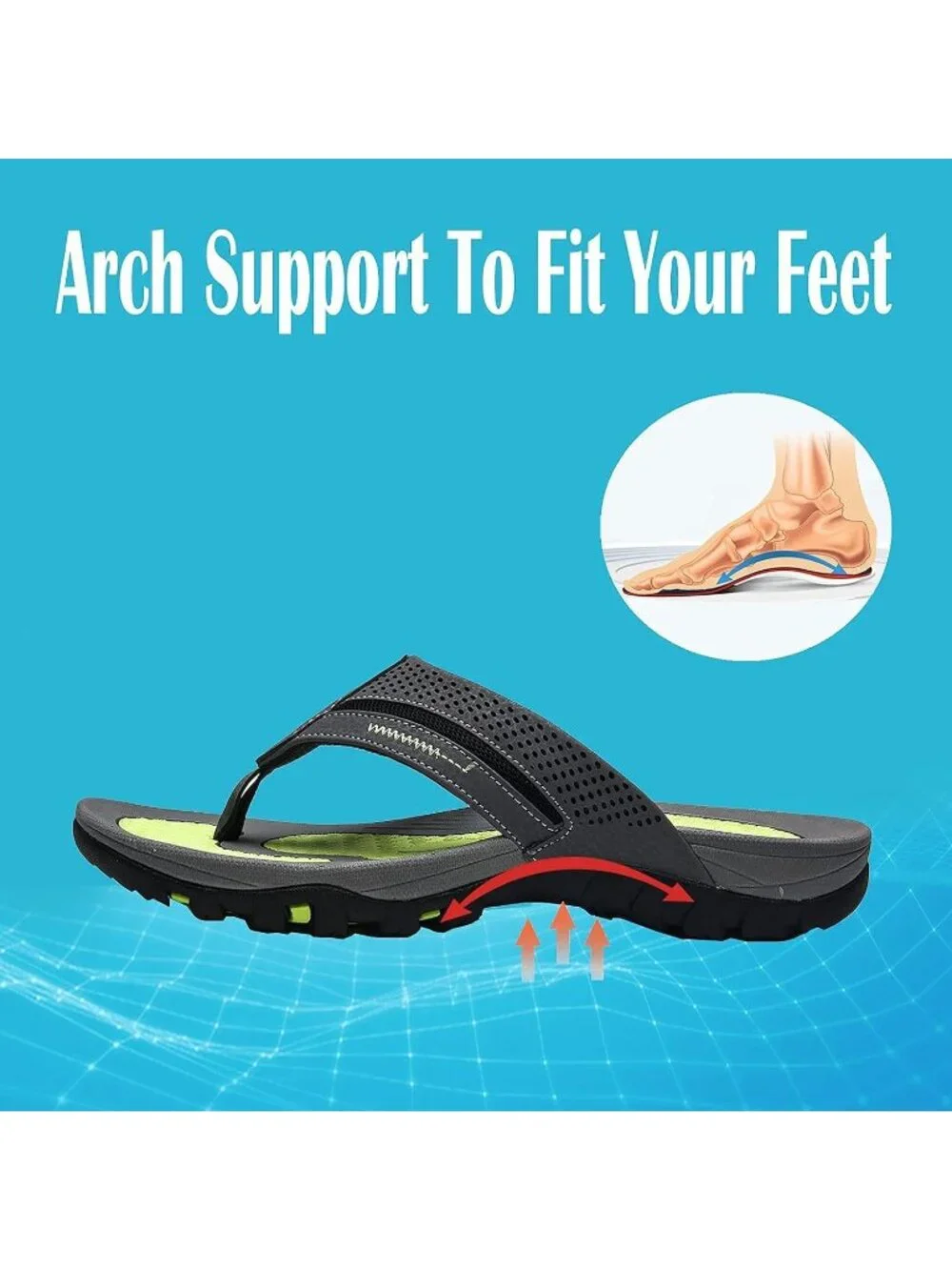 Men's Grey Flip-flops Thongs Sandals Durable Comfort Slippers For Casual